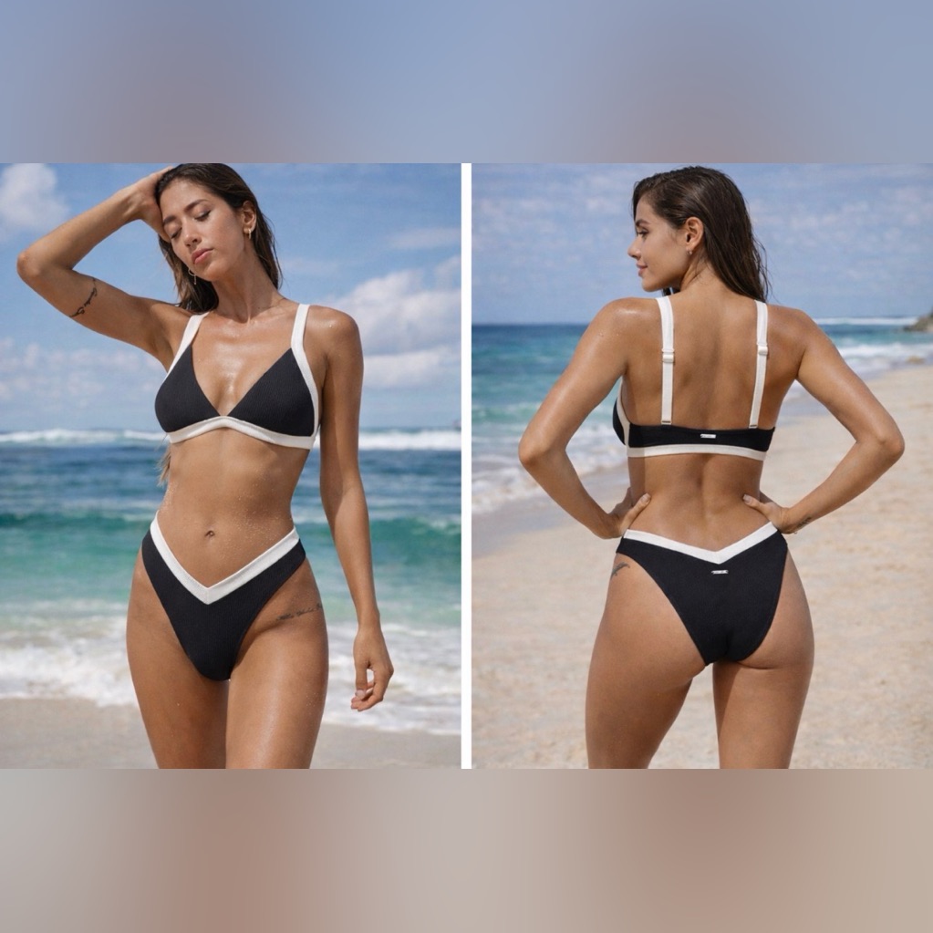Berlook Cheeky Black White Contrast Trim Bikini Set 2 Pc Size M Medium New